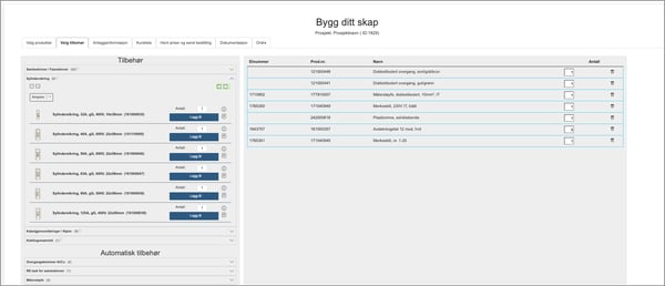 Velg tilbehør i skapgeneratoren